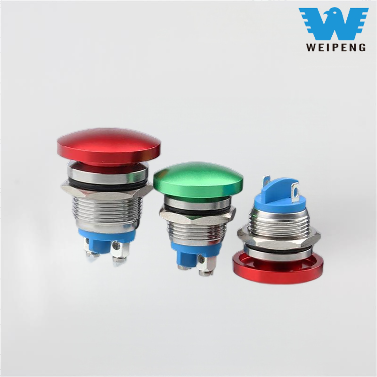 16/19/22 mm Mushroom Head Metal Trykknap Reset Switch