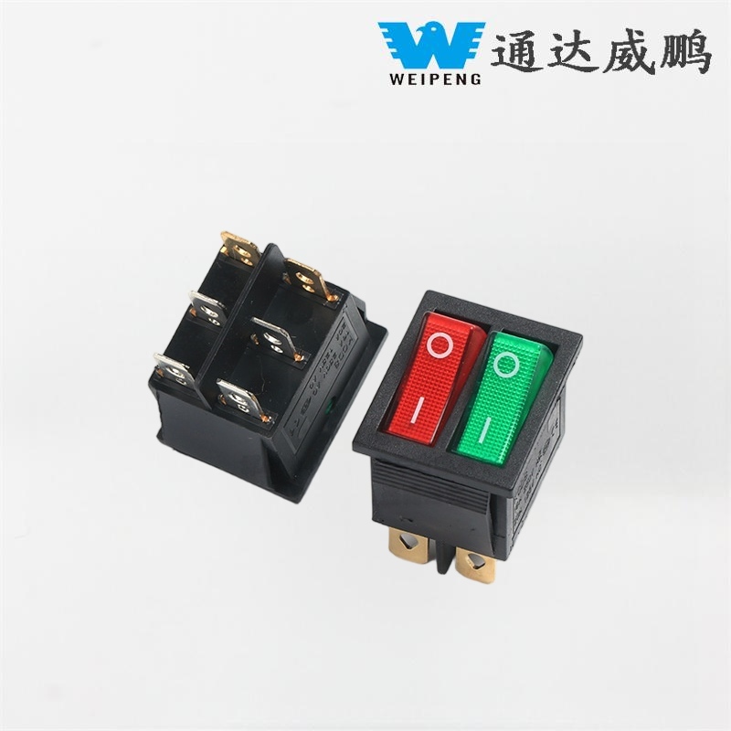 Kcd4 Double Rocker Boat Switch 6 Pins med rødt og grønt lys