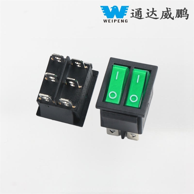 KCD4 Double Rocker Boat Switch DPDT 2 Positioner 6 Pins med grønt lys